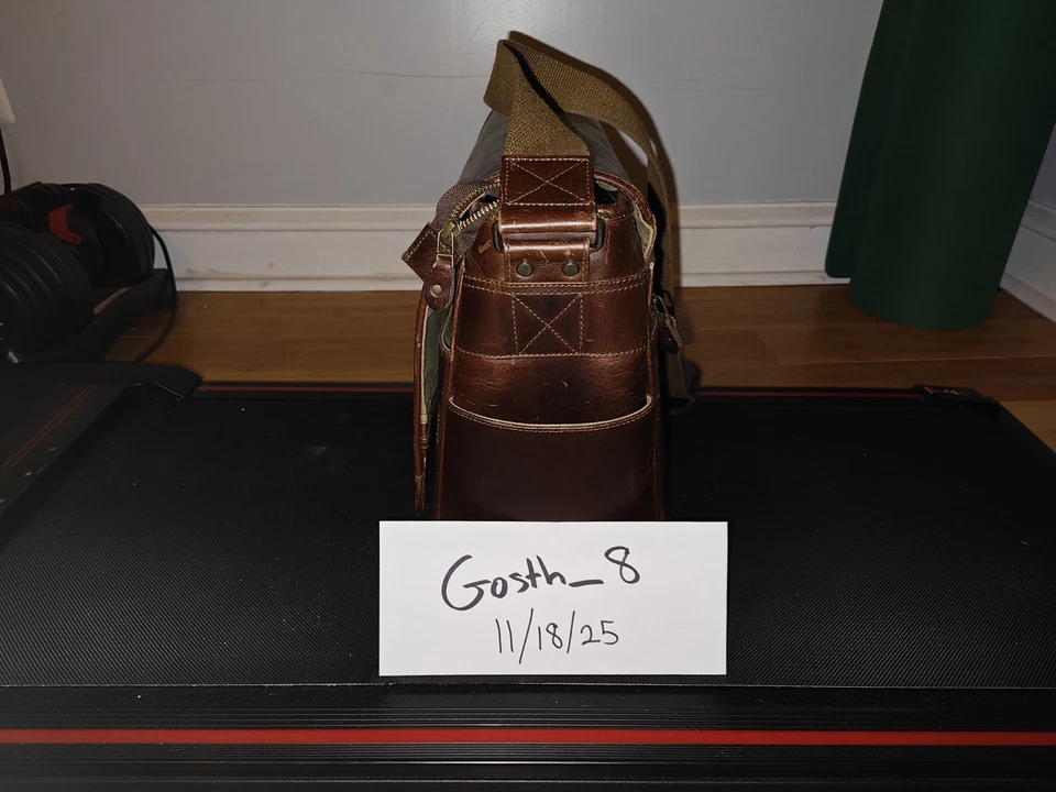 BUFFALO JACKSON Roosevelt leather satchel messenger bag large dark oak brown - Image 2 of 4