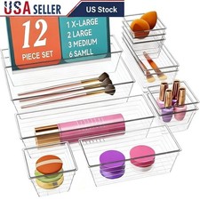 12 Piece Clear Drawer Organizer Set Makeup Office Supplies Kitchen Storage New
