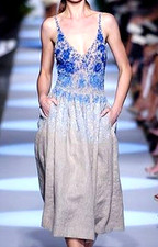 Badgley Mischka 2006 Vintage Runway Blue Ombre Bead Embroidered A Line Dress 10