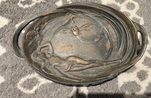 Art Nouveau, Bronze Figural Platter, Woman in Relief, Moon & Owl