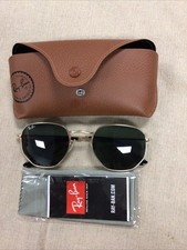 RAY BAN  NEW  HEXAGONAL MEDIUM  FLAT LENS  3548N 001  GOLD  GREEN