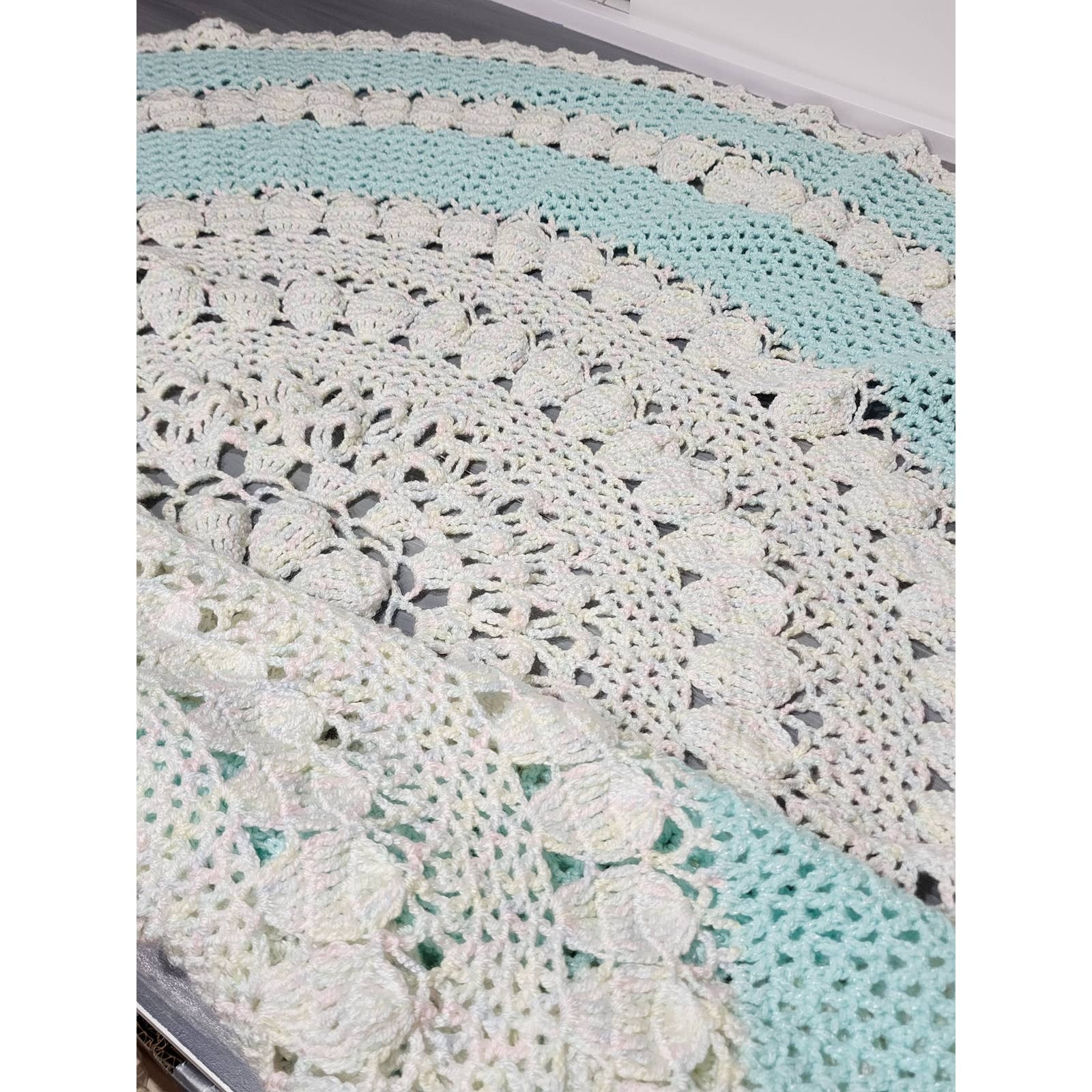 Crochet Baby Blanket Throw Beautiful Hand Made Super Soft