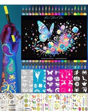 Temporary Tattoo Markers for Skin, 20 Pcs Dual-Tip UV  Matte  Glitter Tatto...