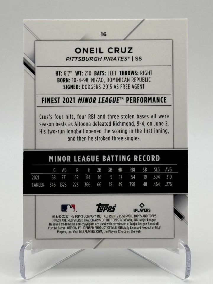 2022 Topps Finest #16 ONEIL CRUZ (RC) - Image 2 of 2