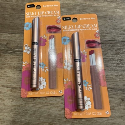 B Pure Silky Lip Cream Hydrating, Acid Pink Velvet Bordeaux Bliss, Lot of 2