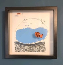 vintage IKEA Olunda 3D shadowbox print Jane Ormes featuring goldfish in a bowl.