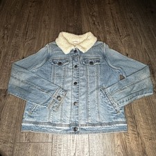 Cat  Jack Sherpa Fleece Lined Denim Jean Trucker Jacket Kids 14/16 Retro Fit