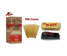 zig zag 1 1/4 size unbleached cone(100PK)+raw 1 1/4 size cone filler shooter