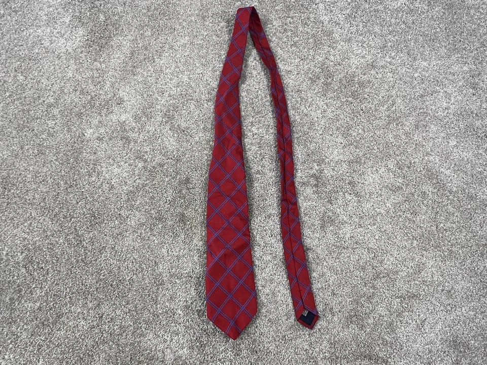 Corbata Thomas Rosa Para Hombre Talla Única Rojo Azul Seda Ventana Cuadros Hecha en Francia Foto 2 de 4