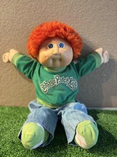 Cabbage Patch Kid Boy Doll Red orange Fuzzy Hair Blue eyes CPK Shirt