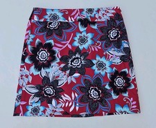 Women's Talbots Bright Red Blue Floral Lined Cotton Blend Skirt Size 8P