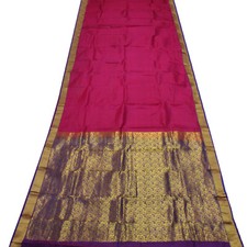 Vintage Magenta Pink 100 Pure Silk Sarees Zari Woven Festive Sari Craft Fabric