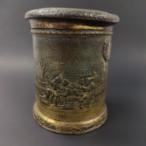 VINTAGE DERBY S P CO SILVERPLATE TOBACCO JAR HUMIDOR REPOSSE VILLAGE SCENE 1523 - Picture 2 of 17