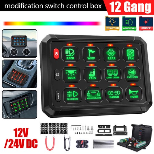 RGB 12 Gang Switch Panel LED Light Bar Circuit Control For Car RV Boat Marine US - Picture 4 of 13
