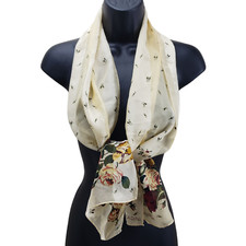 VTG Adrienne Vittadini Womens Scarf 100 Silk Cream Floral 11"x50" Printed Korea