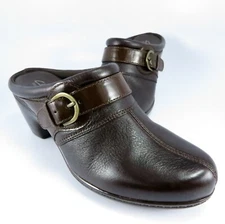 Clarks Slide Mules Womens Size 7.5M Dark-Brown Leather Split-Toe Clogs Slip-Ons
