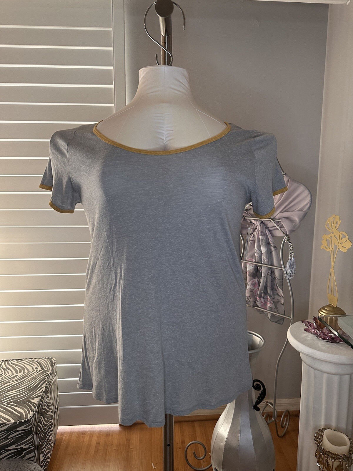 New Woman's LuLaRoe Heather Gray Mustard Trimmed CLASSIC T  Top 2XL