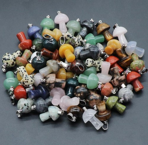 20pcs Mixed Natural Stone Mushroom Pendants Prism Magic Wand Energy Amulet - Picture 9 of 12