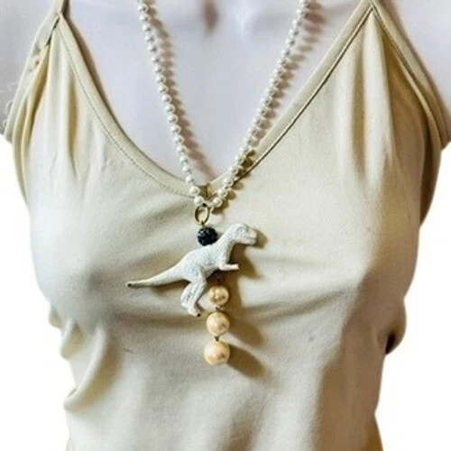 Collar Lenora Dame Firmado T-Rex Perla Dinosaurio Declaración Diseñador Cuentas 22" Foto 4 de 4