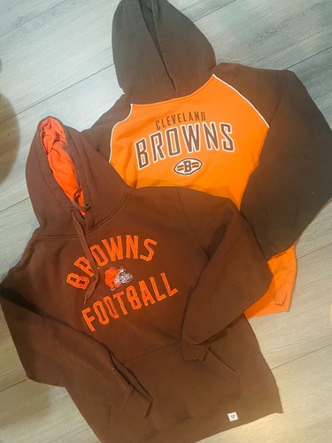 Lot 2 Cleveland Browns hoodies child size medium official NFL gear brown orange