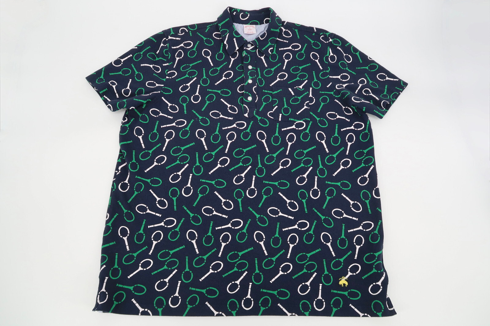 Brooks Brothers Polo Shirt Mens XL Navy Tennis Racket All Over Print Preppy thumbnail 2
