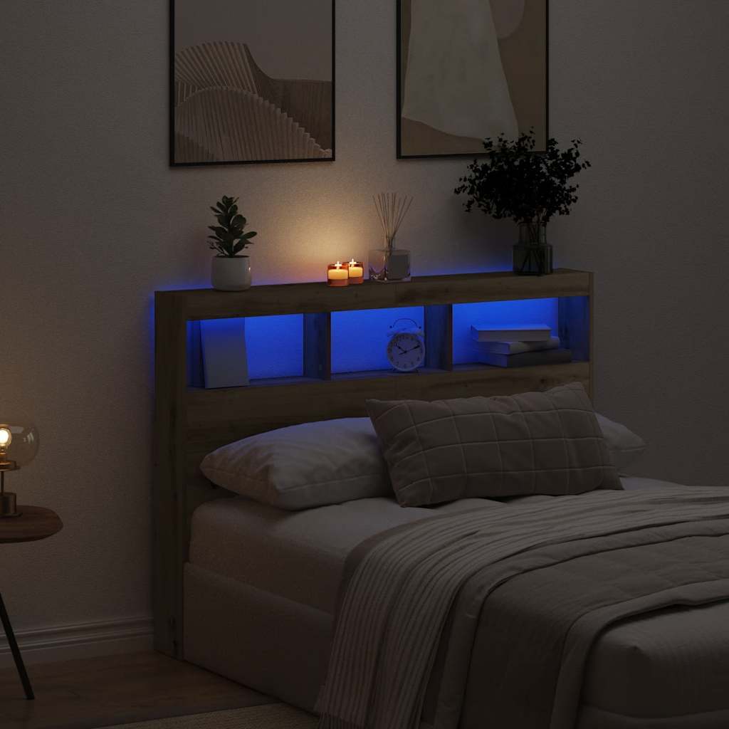 vidaXL Headboard Cabinet with LED Artisan Oak 140x17x102 cm