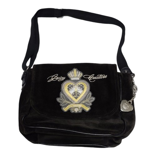 Bolso Mensajero Vintage JUICY COUTURE Y2K Terciopelo Negro Con Dije Corazón - 15x12x5