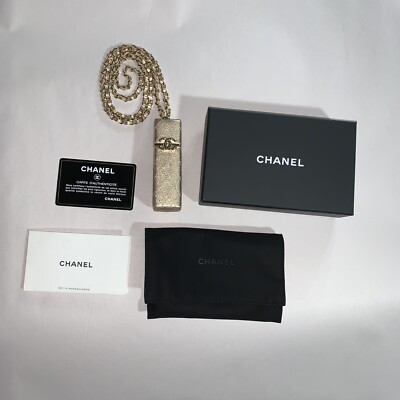 nwot RARE! CHANEL metallic champagne GOLD quilted leather LIPSTICK