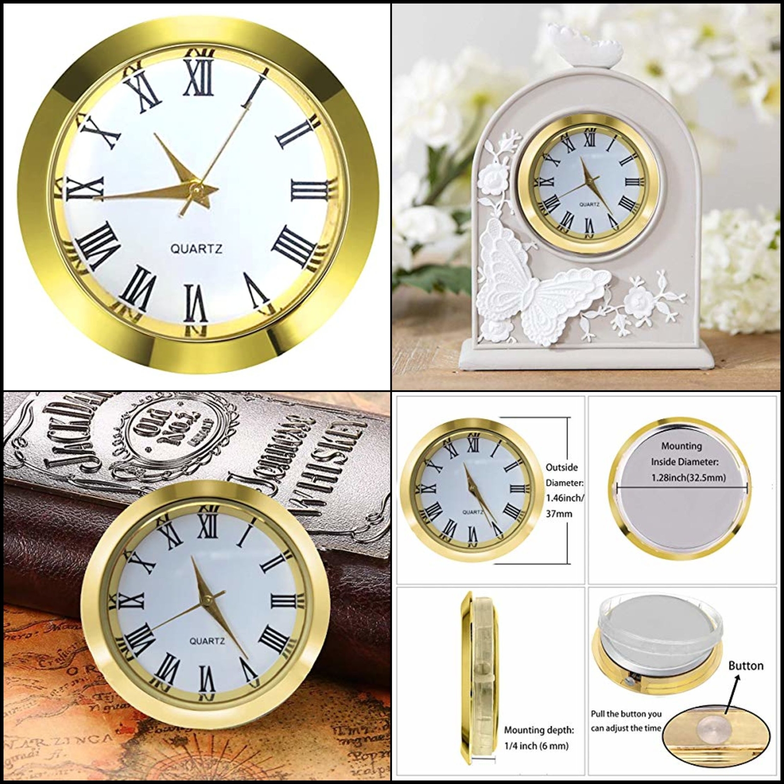 Mini Clock Insert 11/2 Inch (35 Mm) round Quartz Movement Miniature
