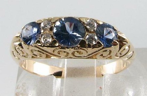 GROSSER 9K 9CT GOLD CEYLON SAPHIR & DIAMANT ART DECO INS RING KOSTENLOSE GRÖSSENÄNDERUNG - Bild 2 von 5