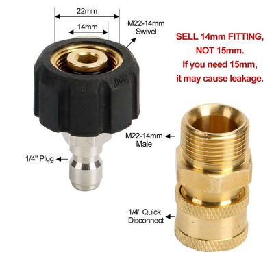 Pressure Washer Hose Connector Adapter Set Quick Connect Gun to Wand M22 to1/4in