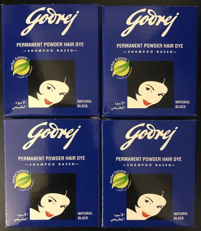 PACK OF 4 Godrej Permanent Powder Hair Dye Herbal Extracts Natural Black (9g)
