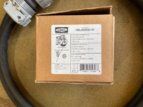 Hubbell HBL460PS1W Pin And Sleeve Plug,3P,4W,60A,600Vac W SOCKET HBL460RS1W 5FT - Picture 2 of 4