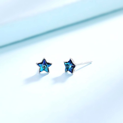 S925 Sterling Silver Made With Swarovski Crystal Roya Blue Star Stud Earrings - Picture 2 of 5