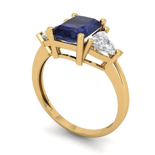 2.82 tcw Emerald Cut Engagement Ring 14K Yellow Gold Blue Sapphire Promise Ring - Picture 2 of 11