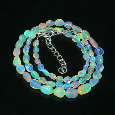 Natural Ethiopian Welo Fire Opal Tumble Beaded Gemstone Necklace 16 ...