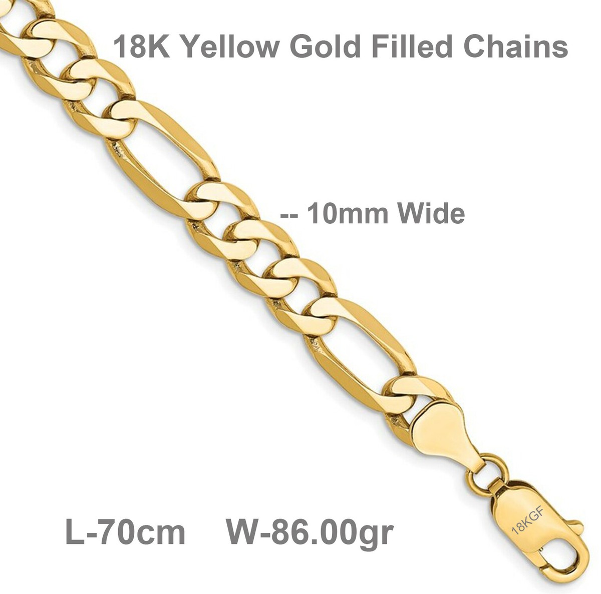 Real 18k Yellow Gold Filled Solid Mens Figaro Link Statement