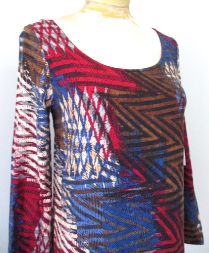 NWT Charlotte Russe Geometric Batik Tribal Fringe Dress Bell Slvs Back Lacing S - Picture 3 of 7