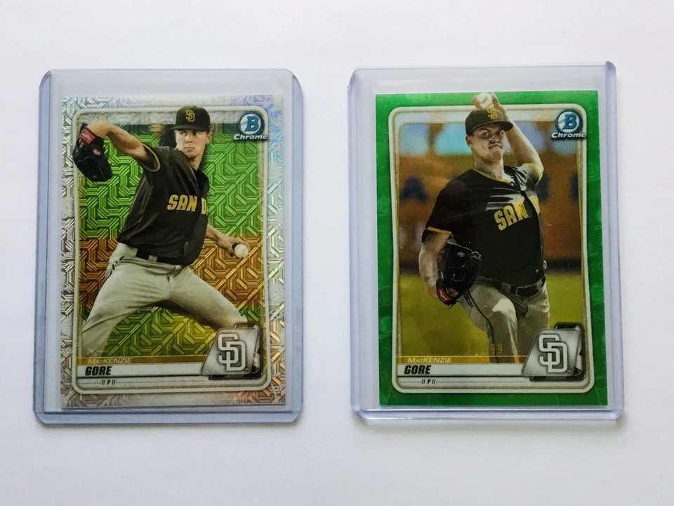 2020 Bowman Chrome Prospect MacKenzie Gore GREEN /99 & MOJO BCP-184 PADRES  - Image 3 of 4