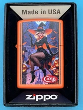 Case Witch Design 1 Orange Matte Zippo Lighter NEW