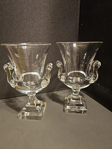 2 Steuben Double Handled Amphora Urn Vase 6.5"  SIGNED