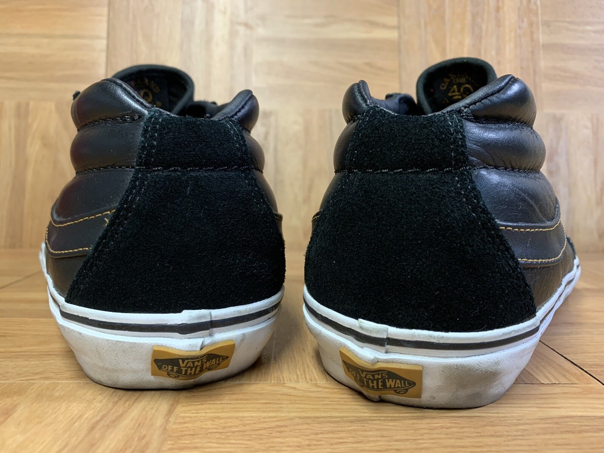 靴 VANS SK8-MID VERT PRO 4Q RARE🔥 VANS Sk8-Mid Vert PRO Black Leather Sudan Brown Sz 13