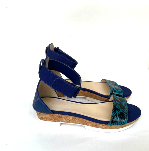 Jimmy Choo Blue Watersnake Ankle Strap Cork Sandals Women’s Size 42 US 12 - Picture 2 of 21