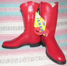 Womens Vintage Justin Diamond J Red Leather Roper Cowboy Boots 4.5 B NEW in Box
