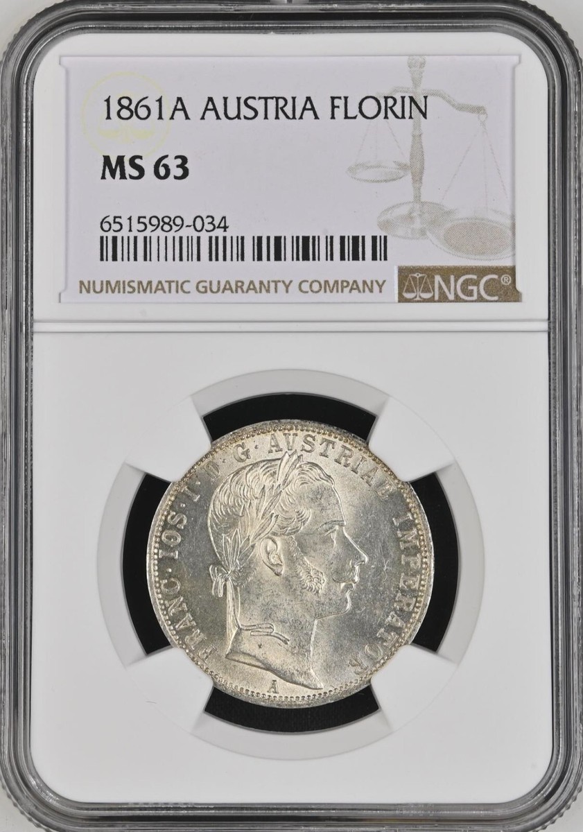 1861 オーストリア　1 Florin銀貨　極美品 AUSTRIA , SILVER 1 FLORIN 1861 A FRANZ JOSEPH - NGC MS 63 , RAREN