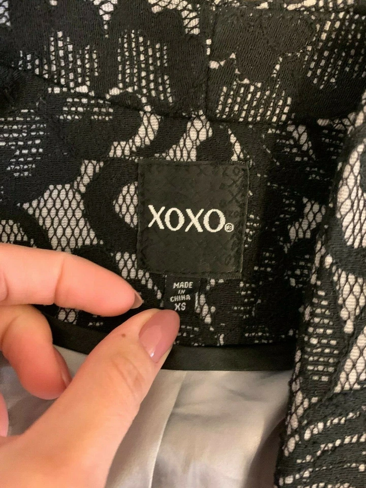 XOXO Juniors Bonded Lace Leather Sleeve Jacket Black Size XS - Image 4 of 4