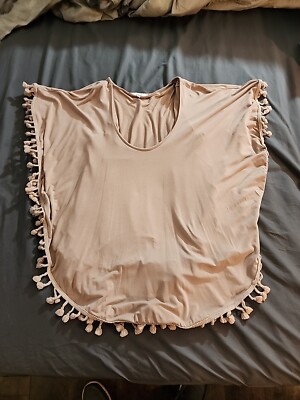 Anthropologie Eri + Ali Top Womens Medium Mauve Poncho Stretch Tassel Pullover S