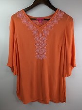 Lilly Pulitzer x Target 3/4 Sleeve Coral/Pink Embroidered Tunic Shirt Womens XS