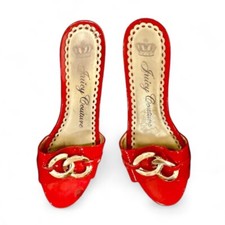 Designer Y2K Juicy Couture Mule Clog Cherry Red Patent Wedge Slide Sandal Size 8