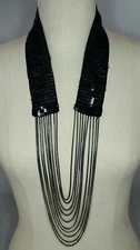 Black Sequin And Tiered Chain Statement Necklace 